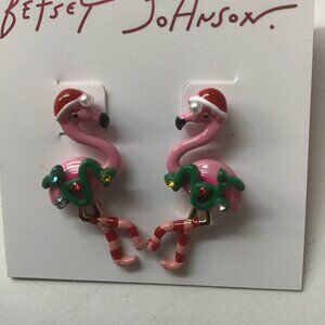 Betsey Johnson New Pink Christmas Flamingo Earrings